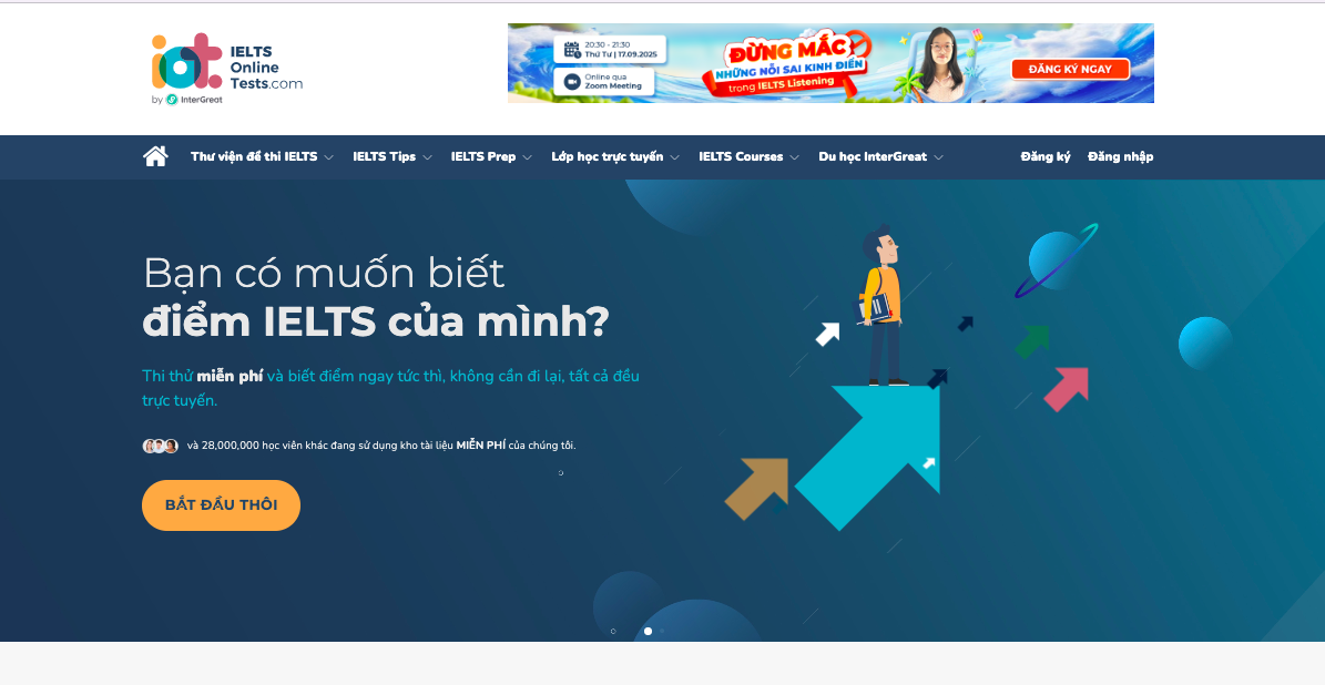 IELTS Online Tests là website thi thử IELTS miễn phí uy tín hàng đầu