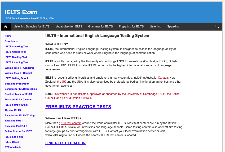 IELTS Exam là trang web luyện thi thử IELTS online miễn phí