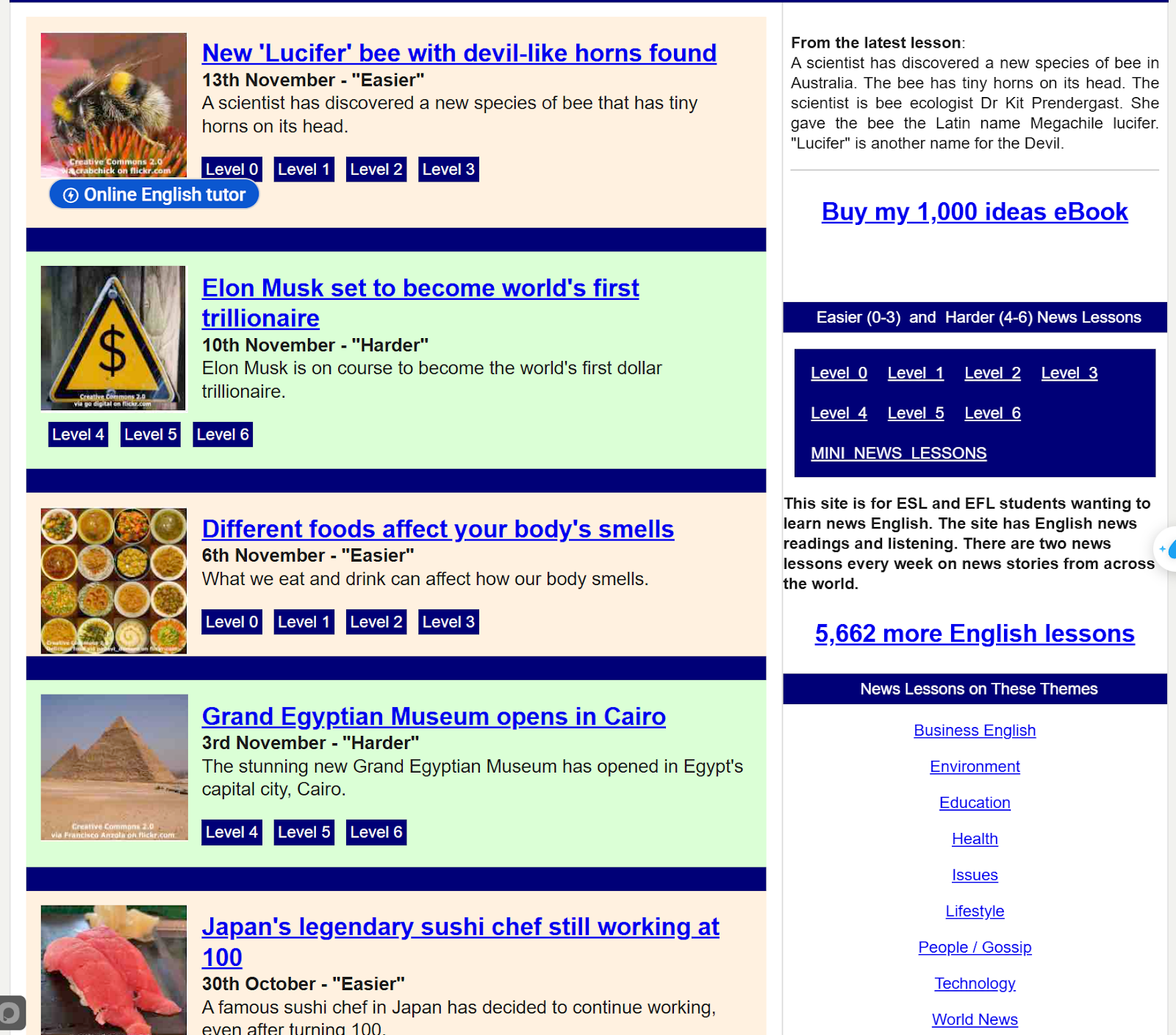 Breaking News English với mỗi chủ đề đều có nhiều cấp độ nghe cho nhiều level khác nhau