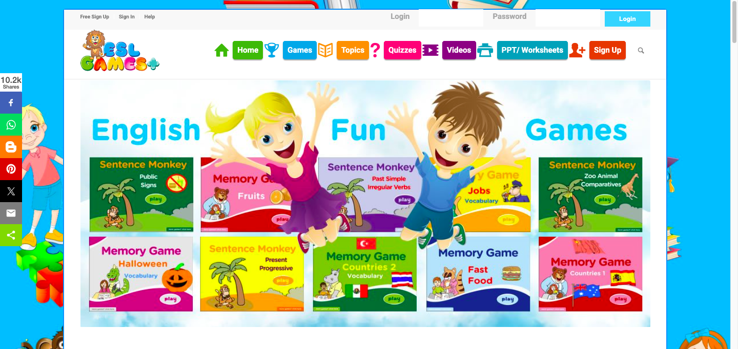 Giao diện ESL Games Plus – website luyện nghe tiếng Anh qua trò chơi cho người mới bắt đầu