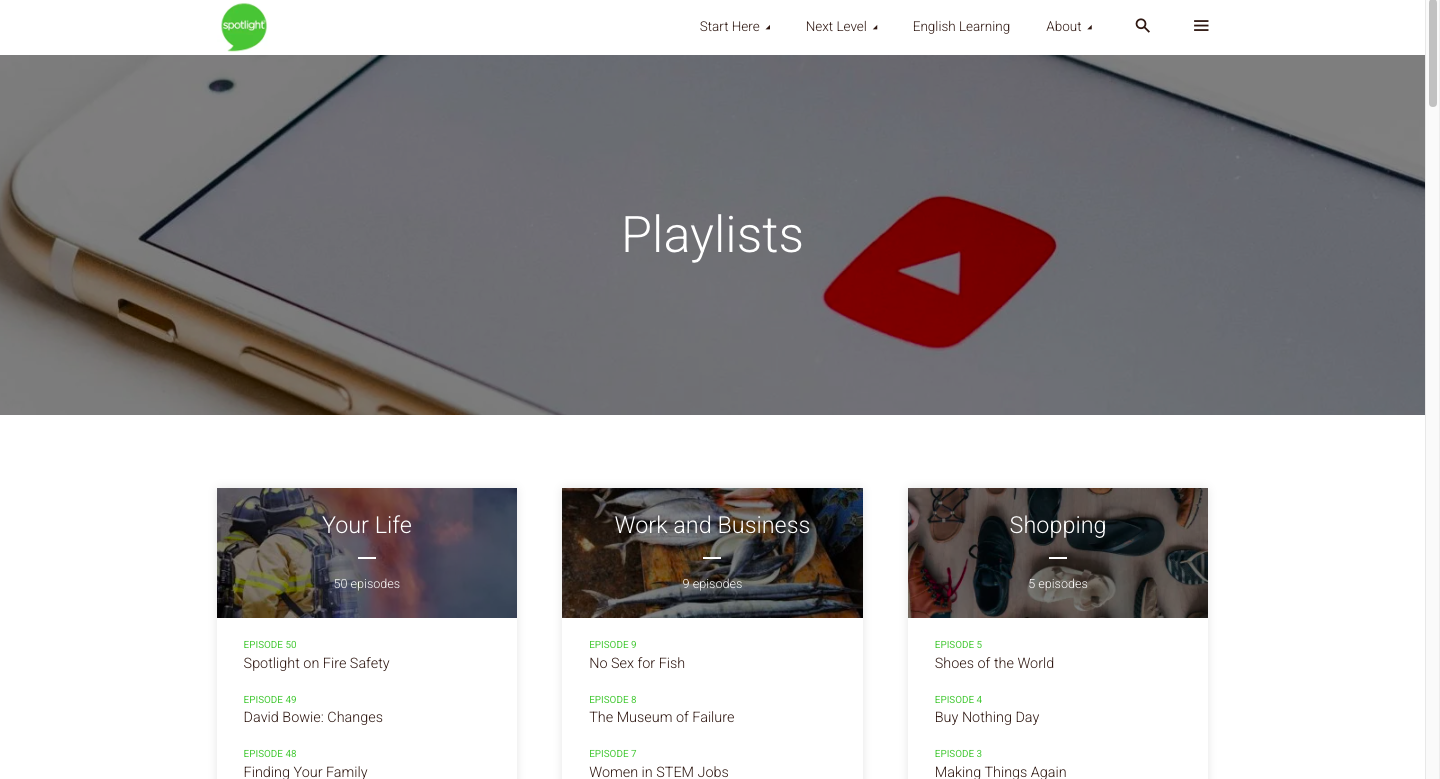 Giao diện Spotlight English - web luyện nghe tiếng Anh tốc độ chậm, phù hợp chép chính tả