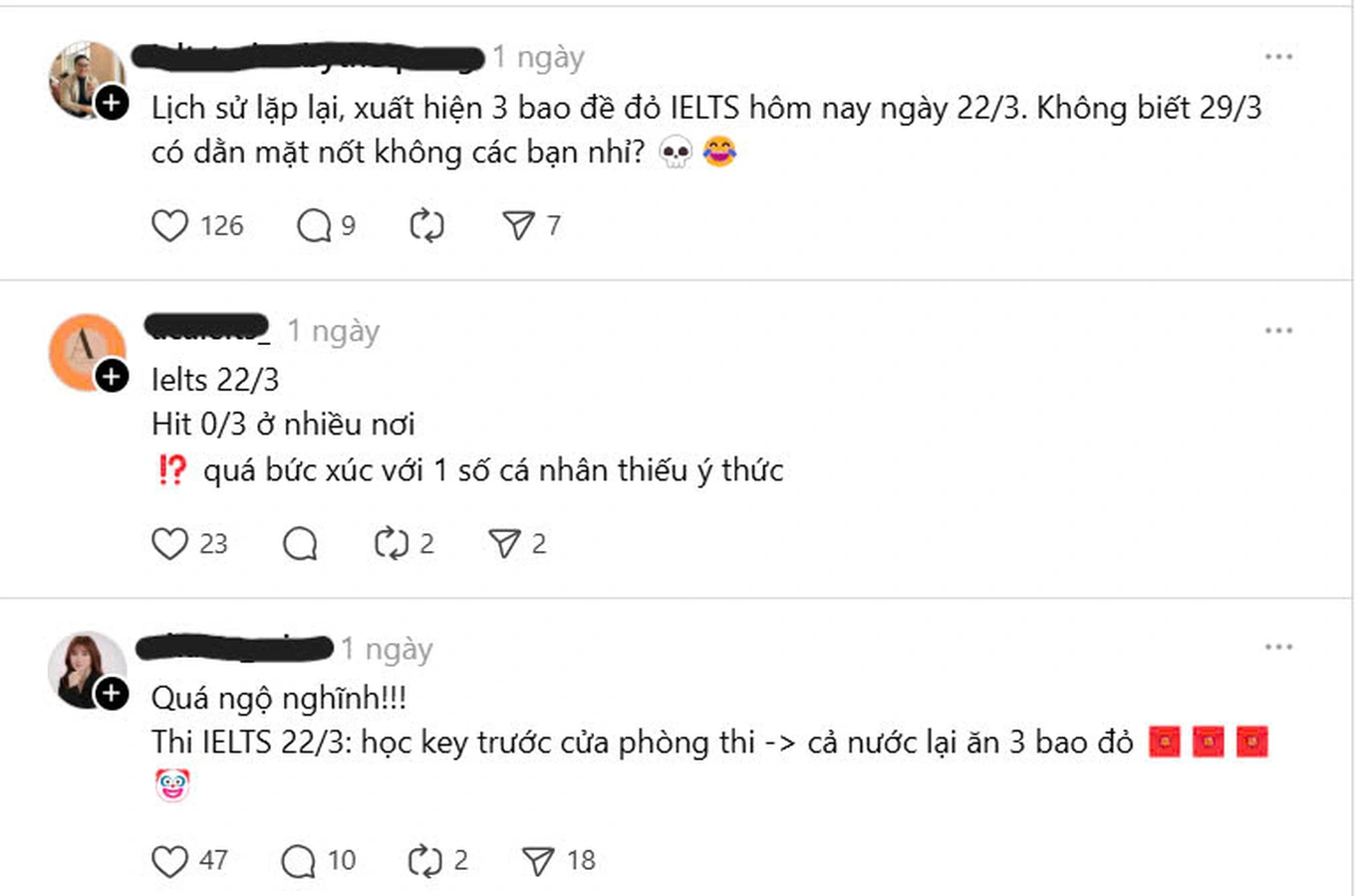Những dòng trạng thái được đăng trên mạng xã hội về “IELTS đề đỏ”